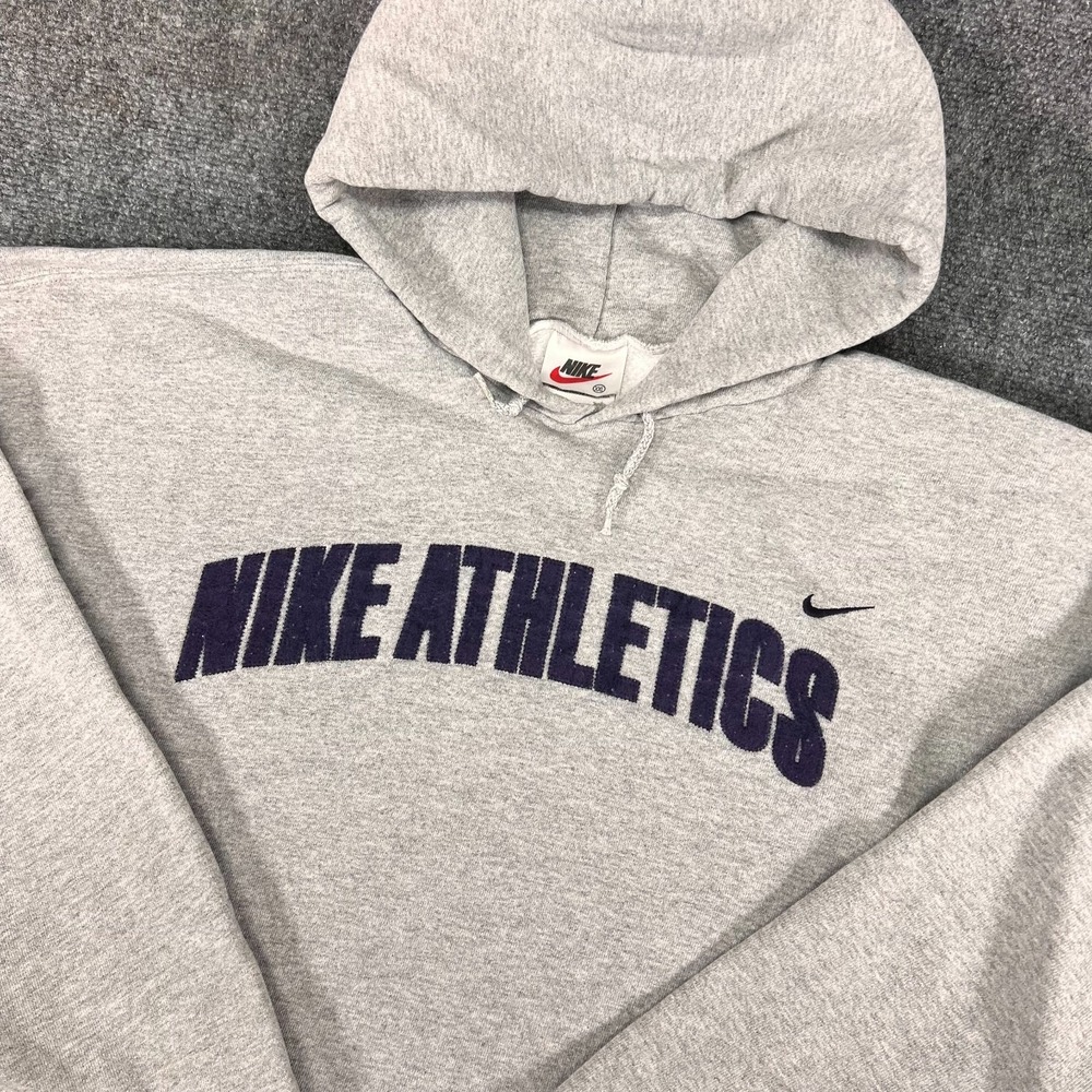 Vintage Nike Athletics Made in USA Long Sleeve Hooded Sweatshirt Gray XXL 90s